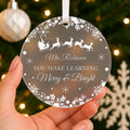Personalised Teacher Christmas Bauble – You Make Learning Merry & Bright – shown held in the hand