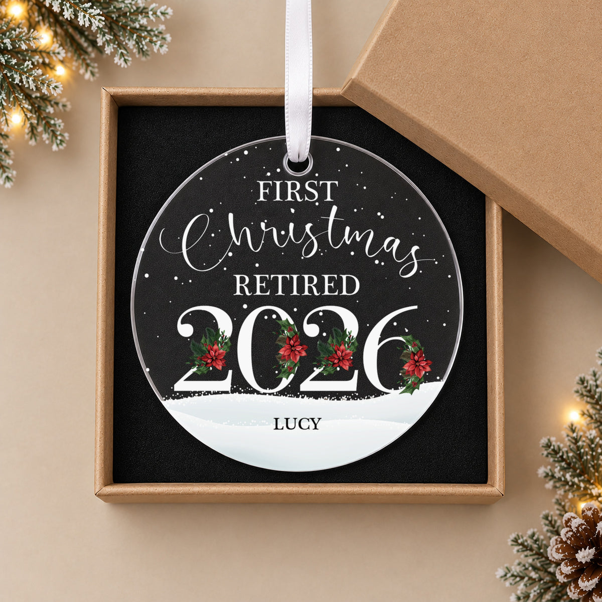 Personalised First Christmas Retired Bauble 2026 – Retirement Gift – in the optional gift box