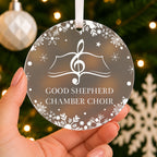 Personalised Choir or Orchestra Christmas Bauble – Music Group Gift – shown held in the hand