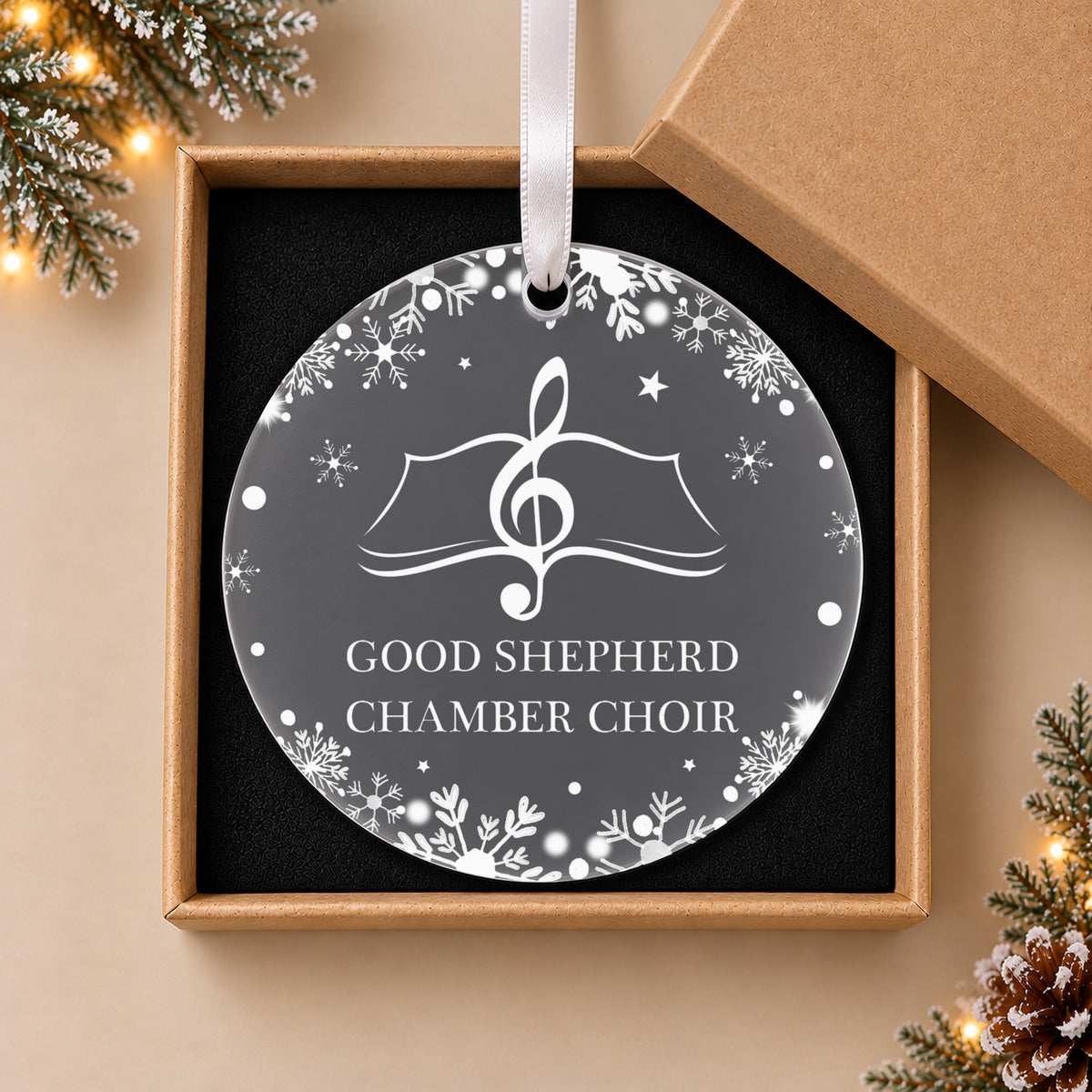 Personalised Choir or Orchestra Christmas Bauble – Music Group Gift – in the optional gift box