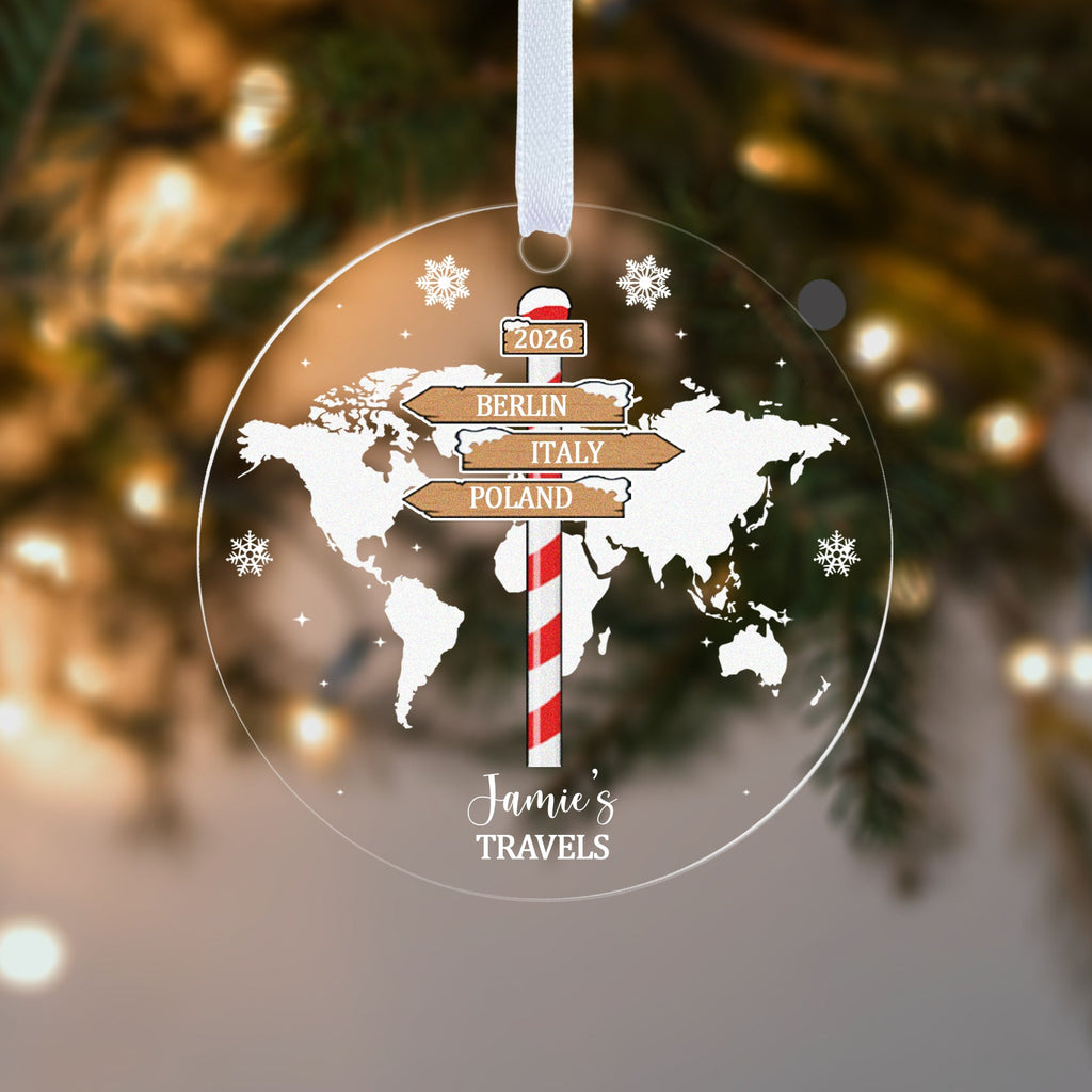 Personalised Family Travels Christmas Bauble – World Map & Your Destinations