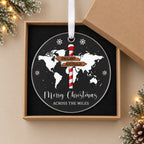 Personalised Across the Miles Christmas Bauble – World Map & Signpost – in the optional gift box