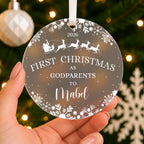 Personalised First Christmas as Godparents Bauble – shown held in the hand