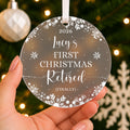 Personalised First Christmas Retired Bauble – Retirement Gift with Name – shown held in the hand
