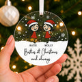 Personalised Besties Christmas Bauble – Two Friends Design with Both Names – shown held in the hand