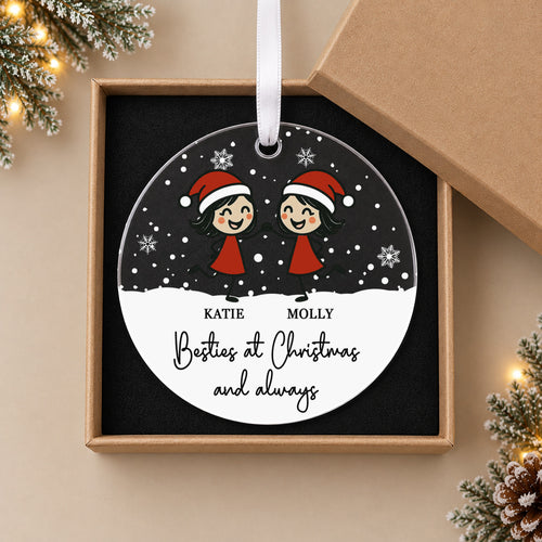 Personalised Besties Christmas Bauble – Two Friends Design with Both Names – in the optional gift box