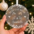Personalised Best Cat Mum or Cat Dad Christmas Bauble – shown held in the hand