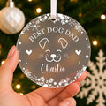 Personalised Best Dog Mum or Dog Dad Christmas Bauble – shown held in the hand