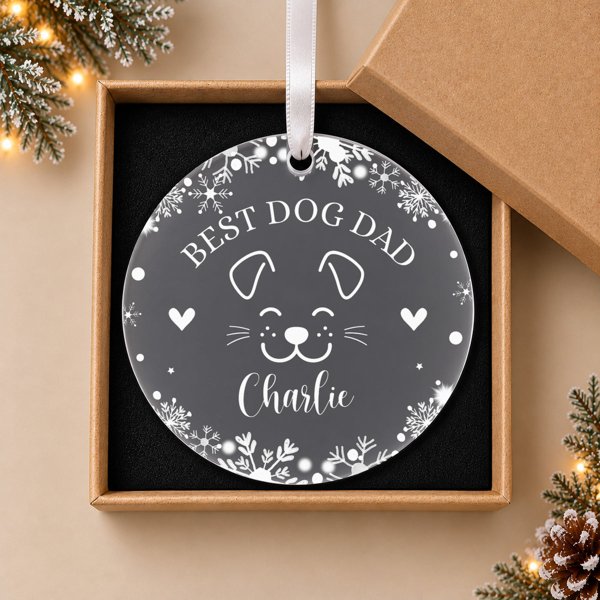 Personalised Best Dog Mum or Dog Dad Christmas Bauble – in the optional gift box