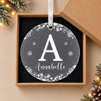 Personalised Initial & Name Christmas Bauble – White Snowflake Design – in the optional gift box