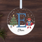 Personalised Superhero Christmas Bauble – Boy's Initial & Name