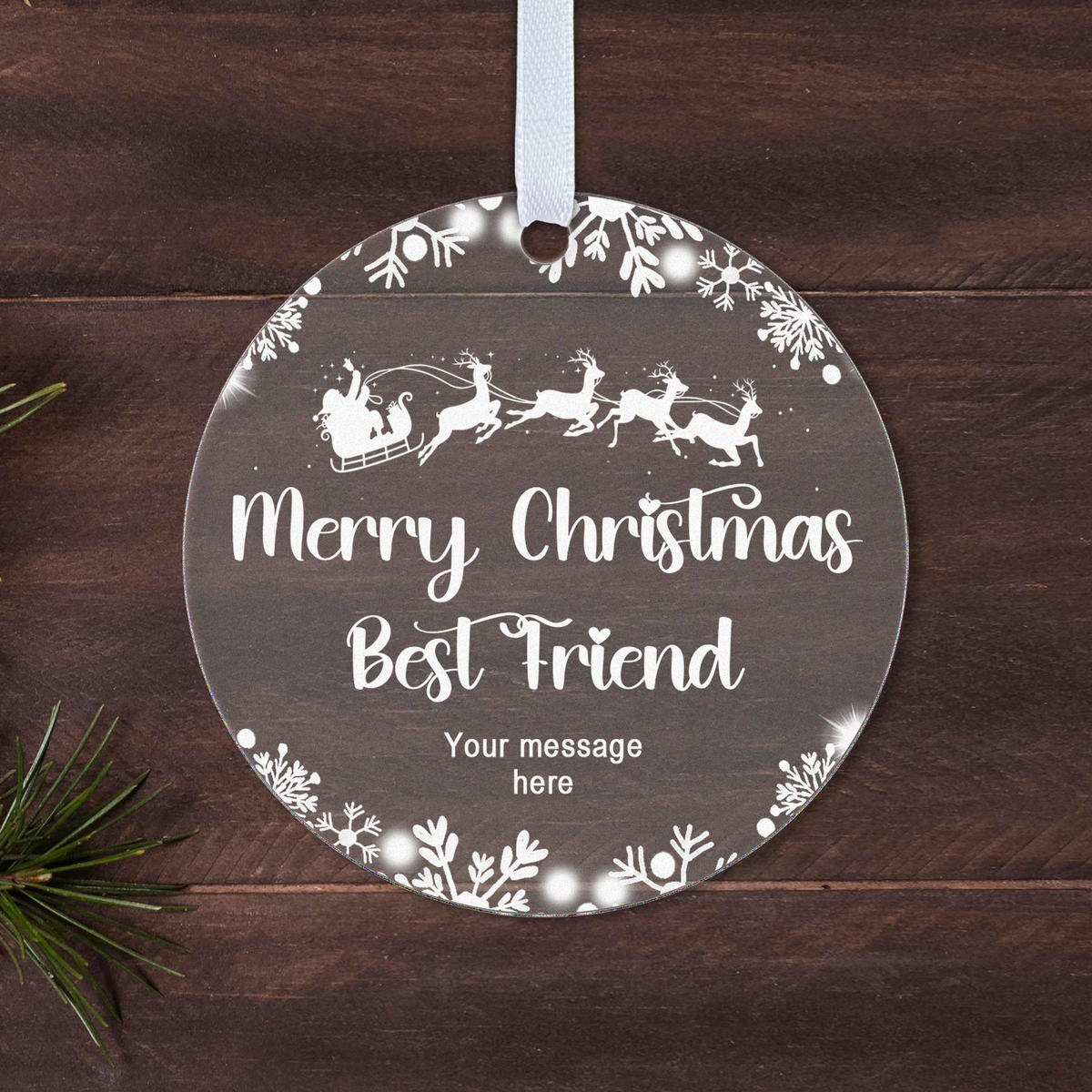 Personalised Best Friend Christmas Bauble – Santa Sleigh Design