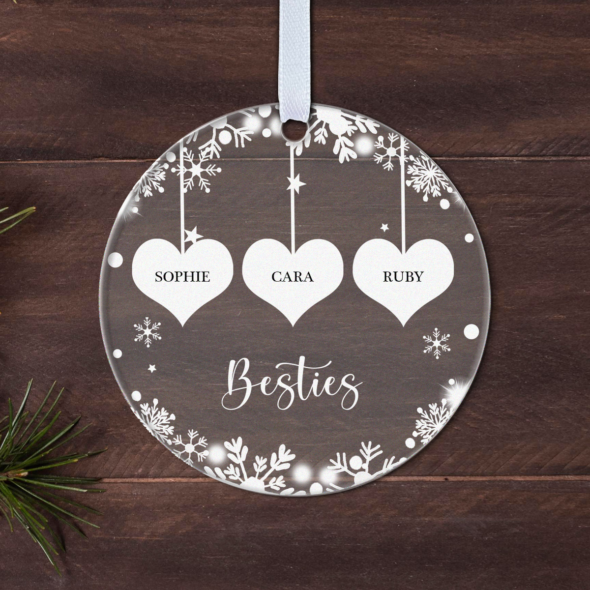 Personalised Best Friends Christmas Bauble – Two Hearts with Names