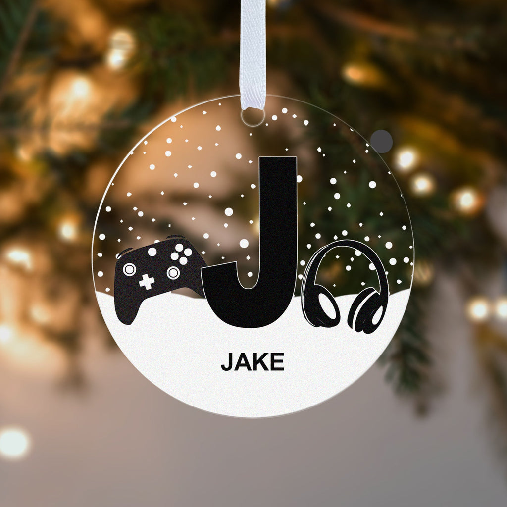 Personalised Gaming Initial Christmas Bauble – Pink, Blue, Red or Black