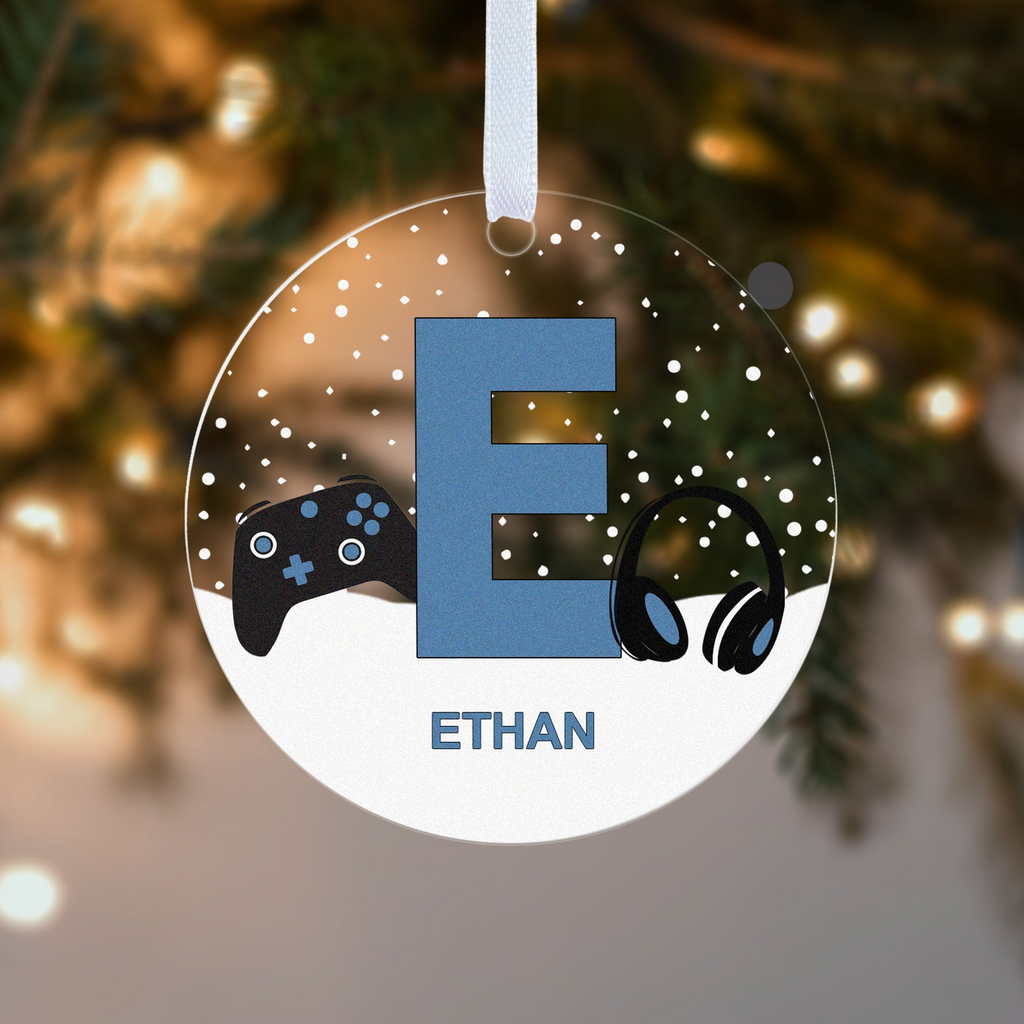 Personalised Gaming Initial Christmas Bauble – Pink, Blue, Red or Black