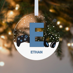 Personalised Gaming Initial Christmas Bauble – Pink, Blue, Red or Black
