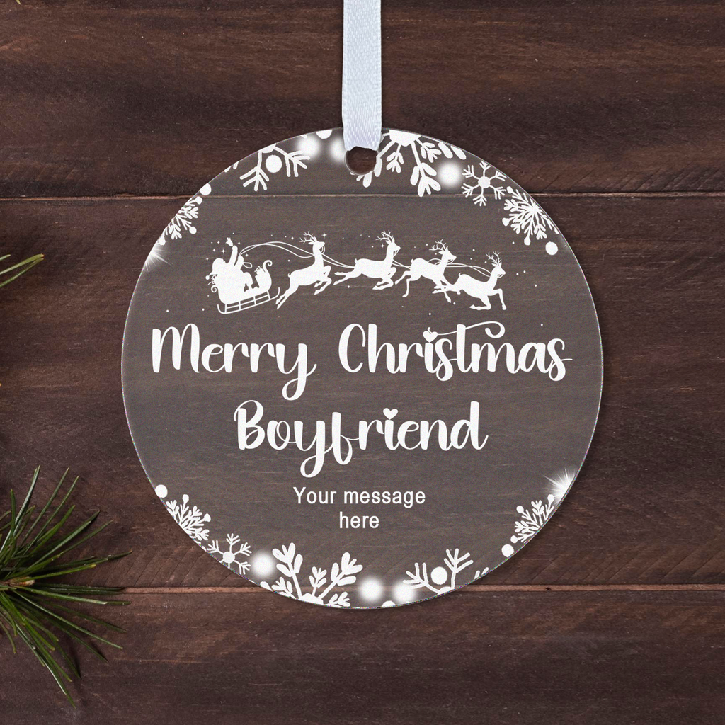 Personalised Boyfriend or Girlfriend Christmas Bauble – Santa Sleigh Design