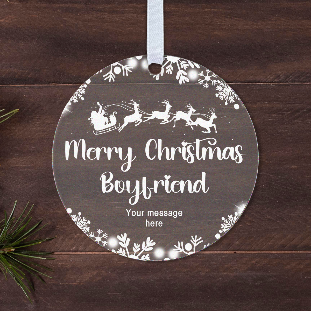 Personalised Boyfriend or Girlfriend Christmas Bauble – Santa Sleigh Design