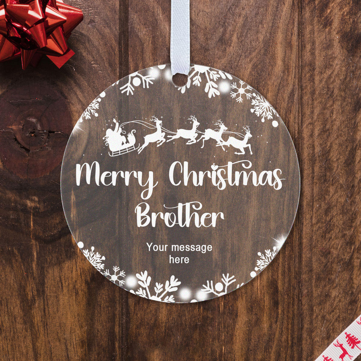Personalised Brother or Sister Christmas Bauble – Santa Sleigh Design