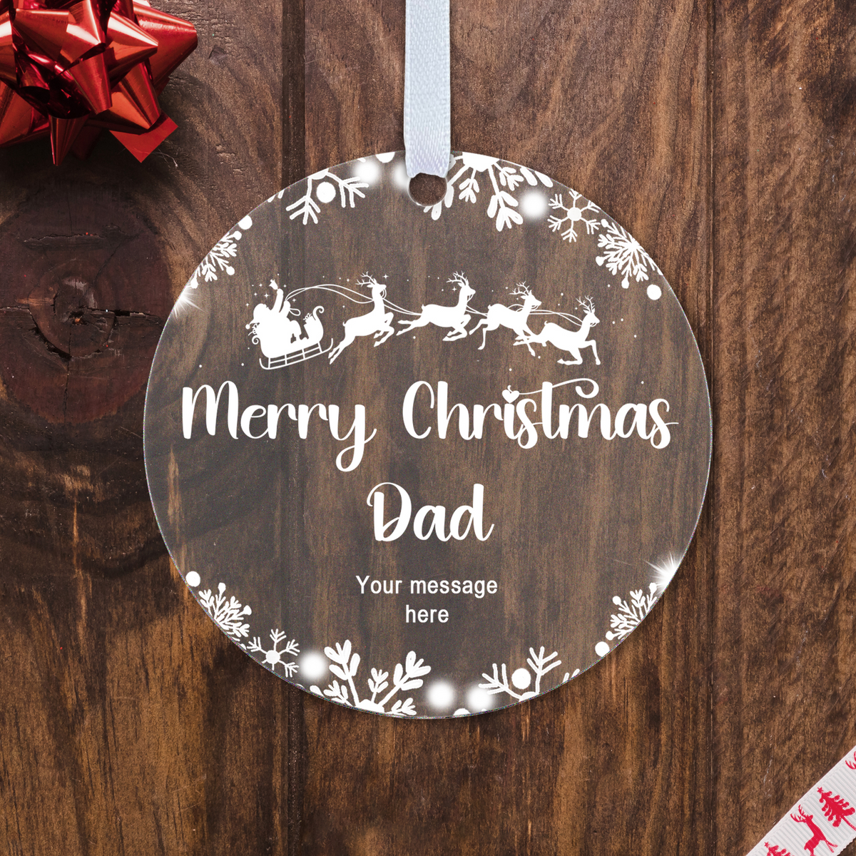 Personalised Mum & Dad Christmas Bauble – Santa Sleigh Design