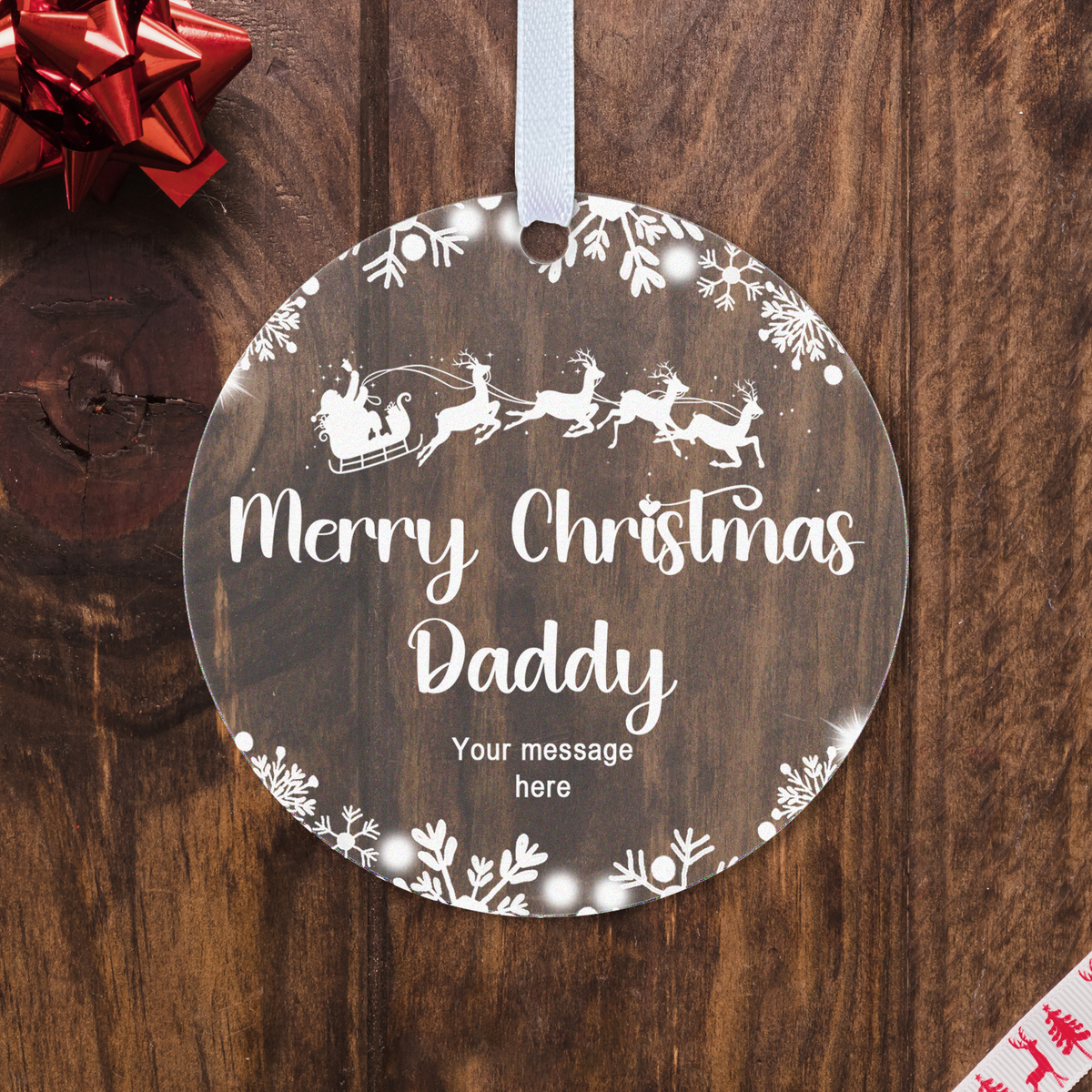 Personalised Mum & Dad Christmas Bauble – Santa Sleigh Design