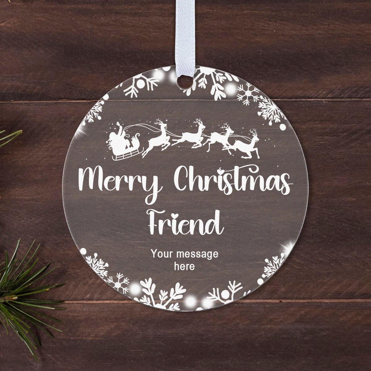 Personalised Best Friend Christmas Bauble – Santa Sleigh Design
