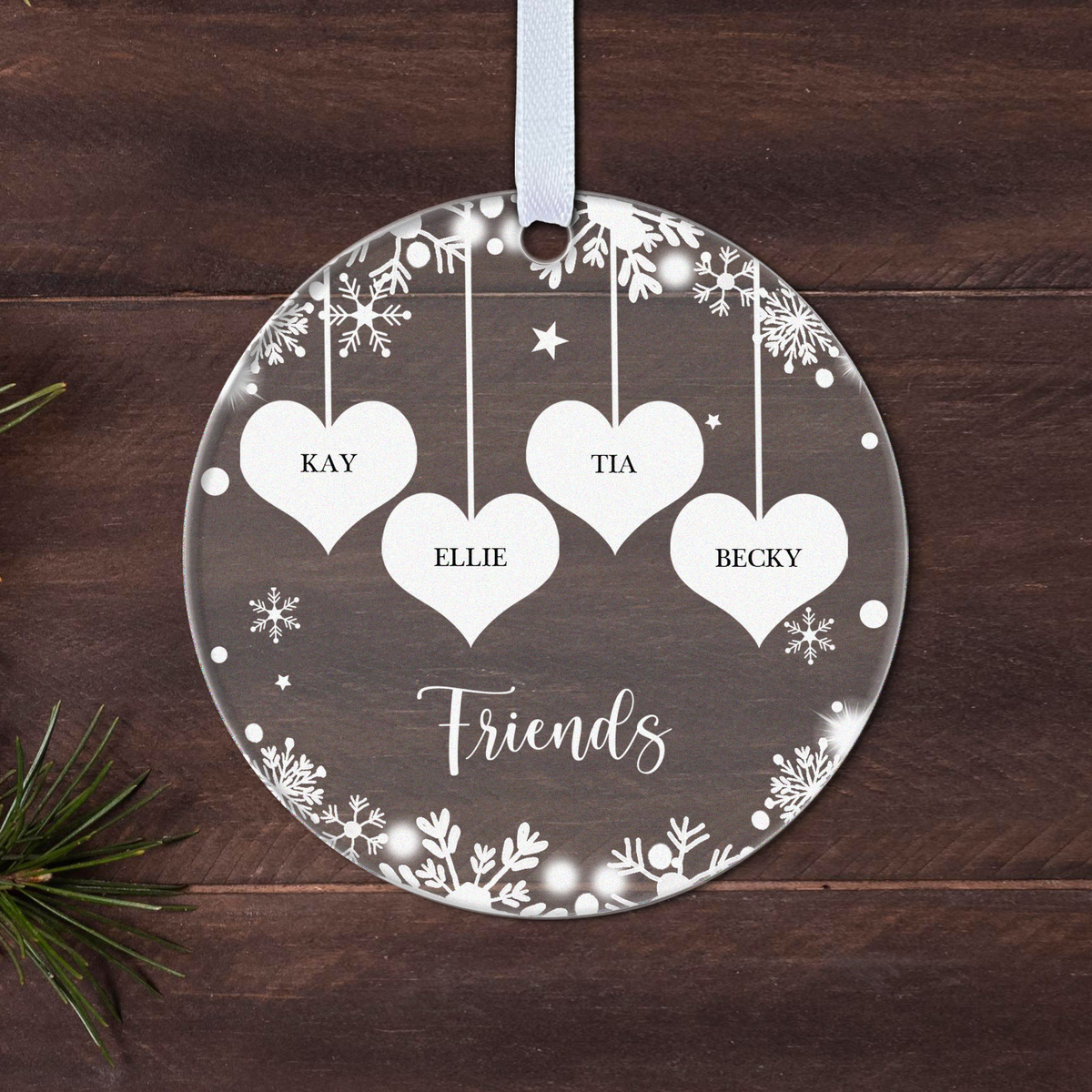 Personalised Best Friends Christmas Bauble – Two Hearts with Names