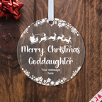 Personalised Godson or Goddaughter Christmas Bauble – Santa Sleigh Design