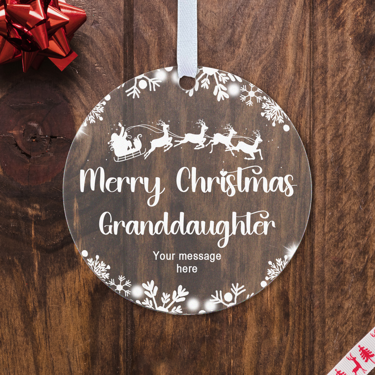 Personalised Grandson or Granddaughter Christmas Bauble – Santa Sleigh Design