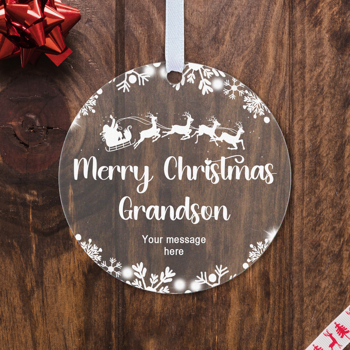 Personalised Grandson or Granddaughter Christmas Bauble – Santa Sleigh Design