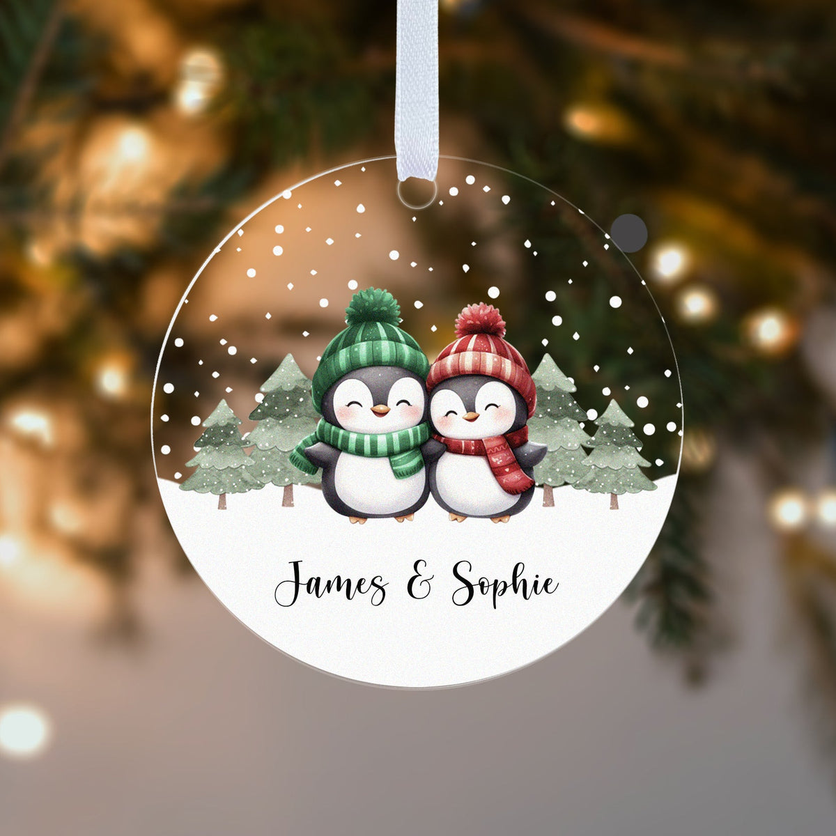 Personalised Penguin Couple Christmas Bauble – Both Names