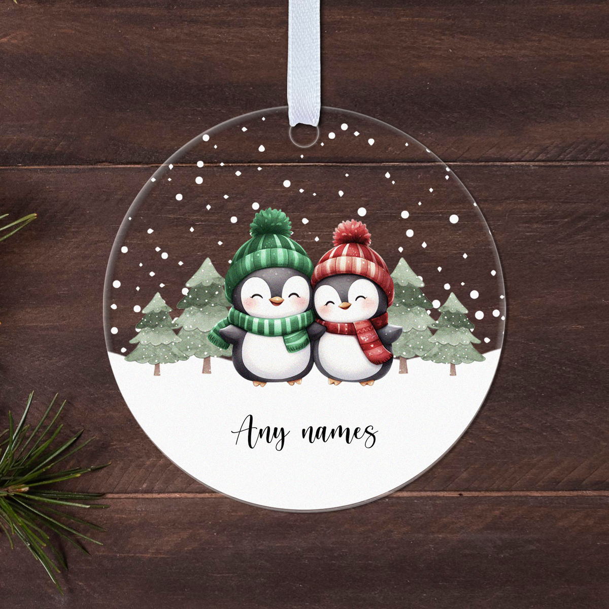 Personalised Penguin Couple Christmas Bauble – Both Names
