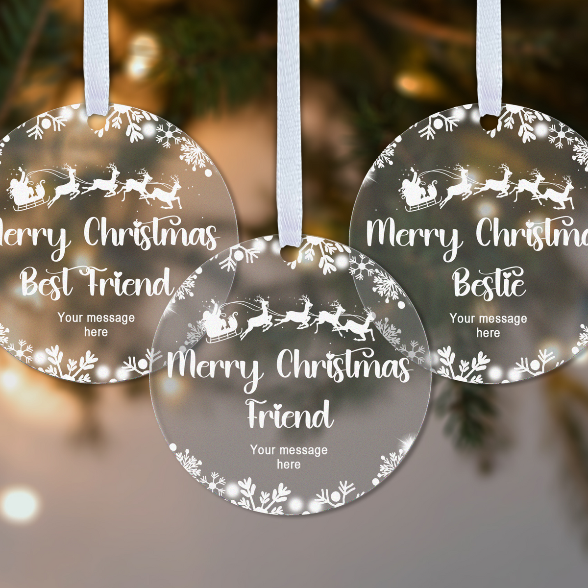 Personalised Best Friend Christmas Bauble – Santa Sleigh Design