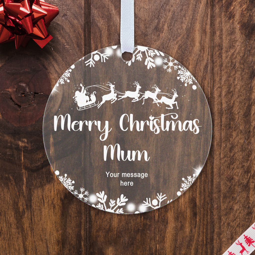 Personalised Mum & Dad Christmas Bauble – Santa Sleigh Design