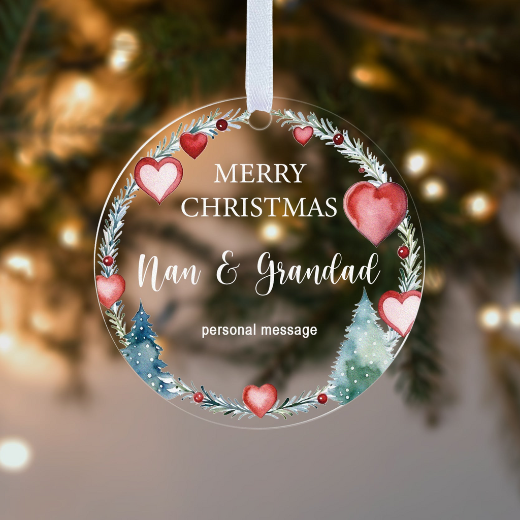 Personalised Couple's Christmas Bauble – Heart Wreath for Nan & Grandad