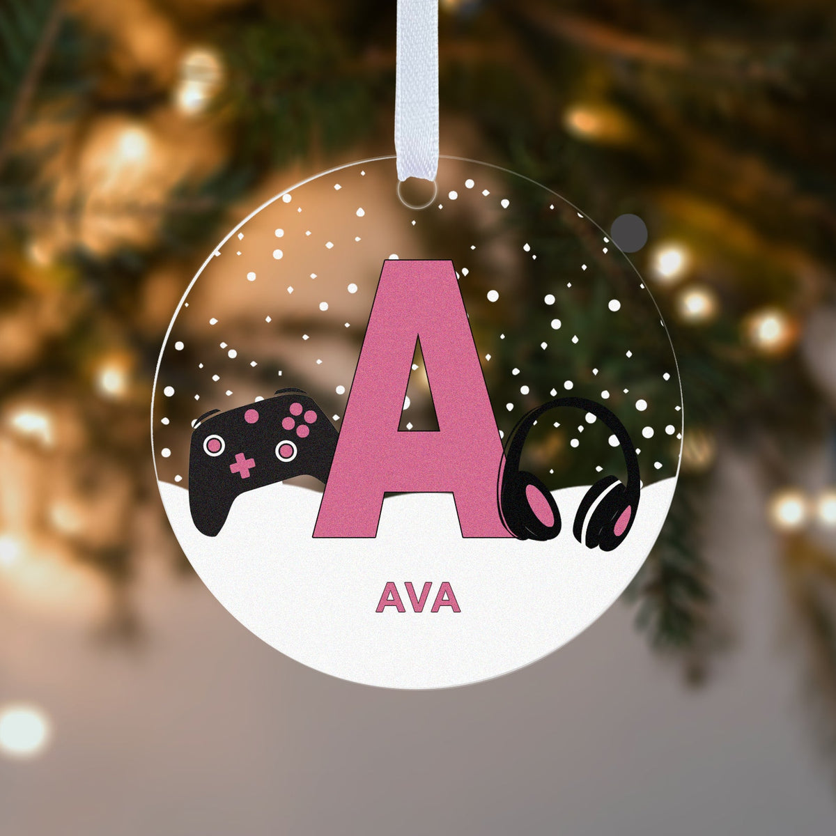 Personalised Gaming Initial Christmas Bauble – Pink, Blue, Red or Black