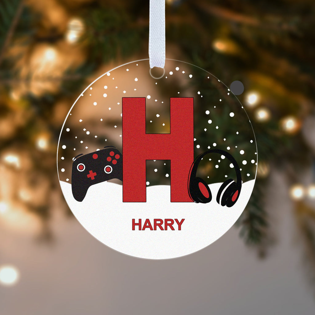 Personalised Gaming Initial Christmas Bauble – Pink, Blue, Red or Black