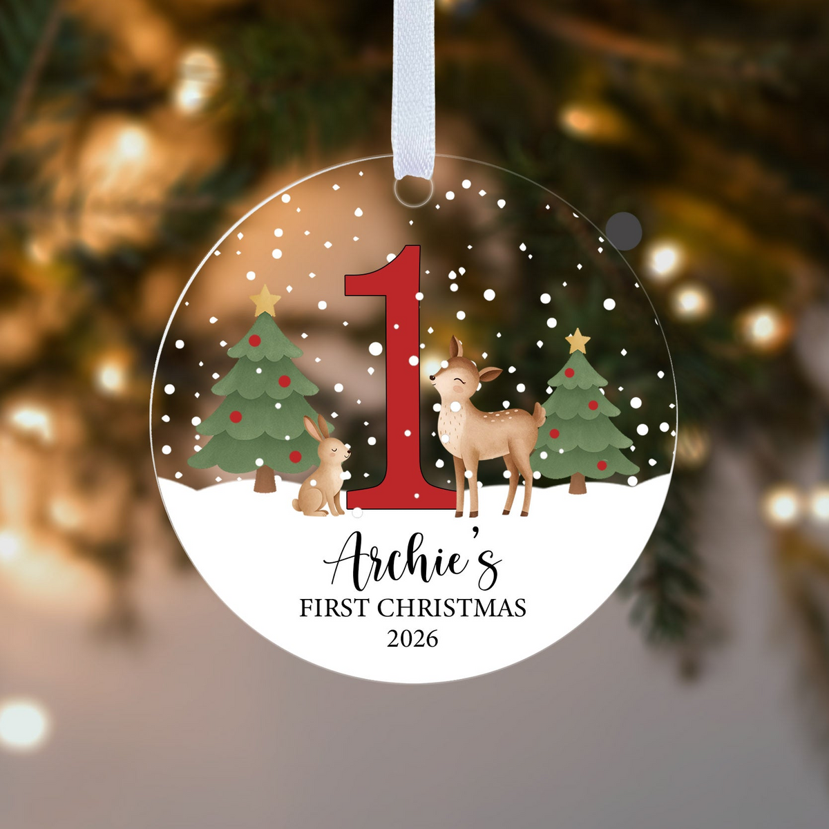 Personalised Baby's First Christmas Bauble – Reindeer in Pink, Blue or Red