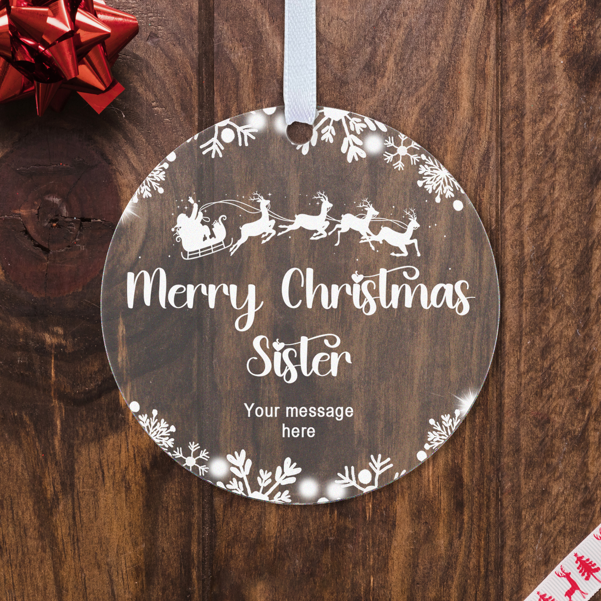 Personalised Brother or Sister Christmas Bauble – Santa Sleigh Design
