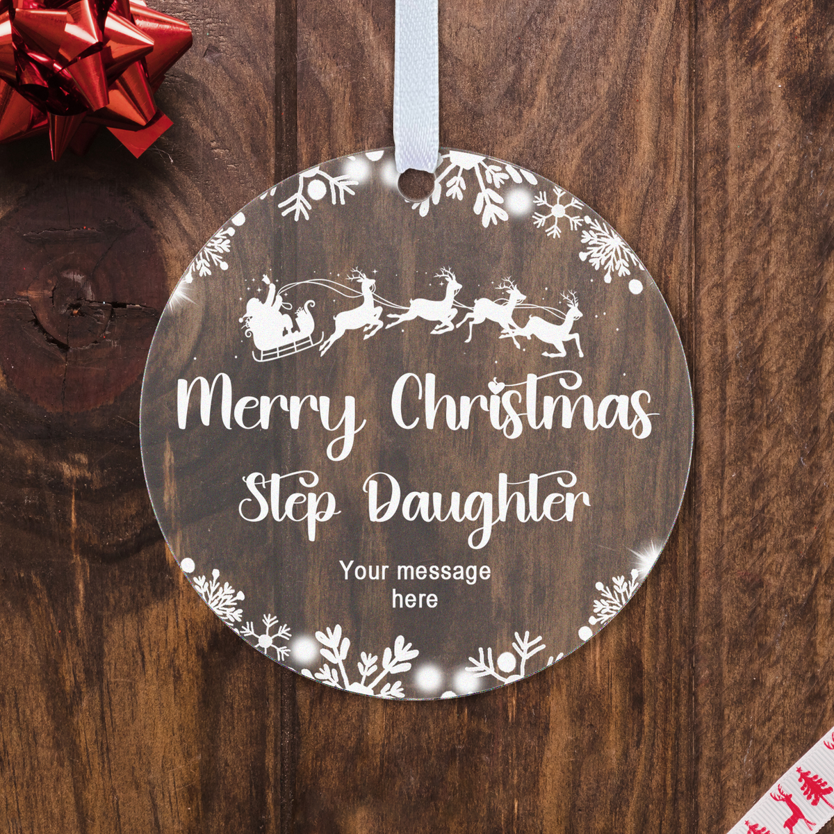 Personalised Son or Daughter Christmas Bauble – Santa Sleigh Design