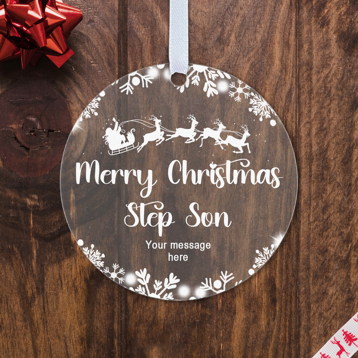 Personalised Son or Daughter Christmas Bauble – Santa Sleigh Design
