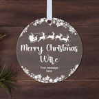 Personalised Husband or Wife Christmas Bauble – Santa Sleigh Design